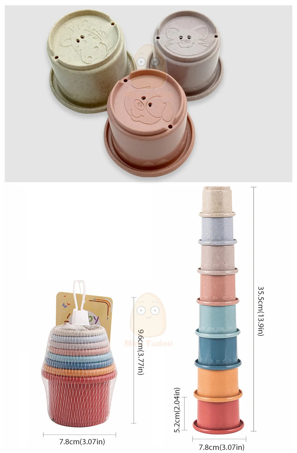 Baby Toys Stacking Cup Cartoon Early Educational Learning Color Number Nesting Sorting Bath Shower Play Water Sand Game For Kids - Smarsty