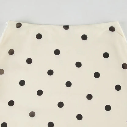 BIIKPIIK Casual Women Polka Dot Skirts Lettuce Trim Beige Elegant Midi Skirts Streetwear Simple All-match Bottom Clothing Spring - Smarsty