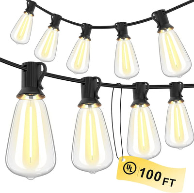 150FT LED Outdoor String Lights Waterproof Patio Lights Shatterproof ST38 Replaceable Bulbs Dimmable Outside Hanging Lights - Smarsty