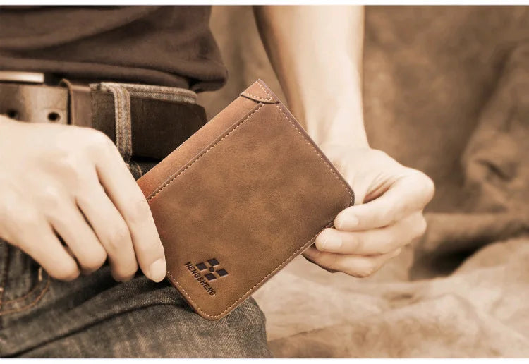 New Men Wallets Credit Card/ID Holder Vintage Brand Male Wallet High Quality PU Leather Photo Holder Foldable Short Men Purse - Smarsty