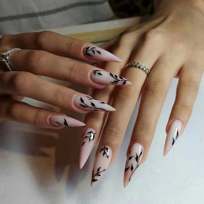 24 Piece Glossy Black Press On Nails Set - Smarsty