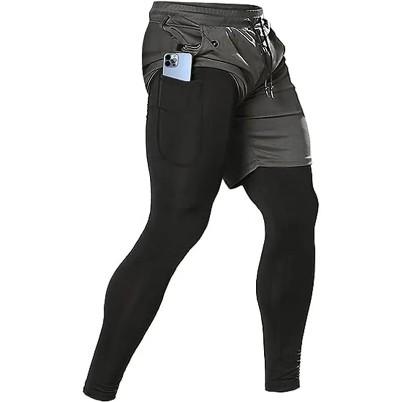 Men's Sport Pants 2 in1 Training Athletic Tracksuits Sportswear Workout Male Jogging Trousers Gym Fitness Running Pants Men - Smarsty