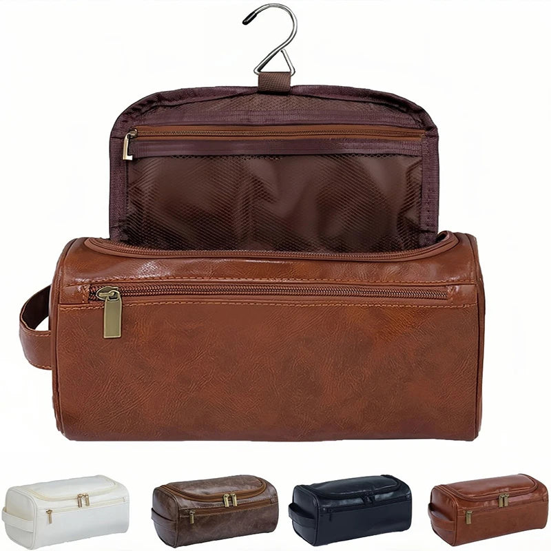 Stylish Embossed Leather Travel Cosmetic Organizer - Hook Design, Roomy Interior for Toiletries and Makeup zwq - Smarsty