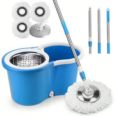 Hot Sale Heavy Duty Spin Mop Bucket System, 360° Rotating Floor Cleaner for Home, Adjustable Stainless Steel Handle, 3 Mop Heads