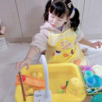Kids Kitchen Sink Toys Electric Dishwasher Playing Toy With Running Water Pretend Play Food Fishing Toy Role Playing Girls Gift by Smarsty