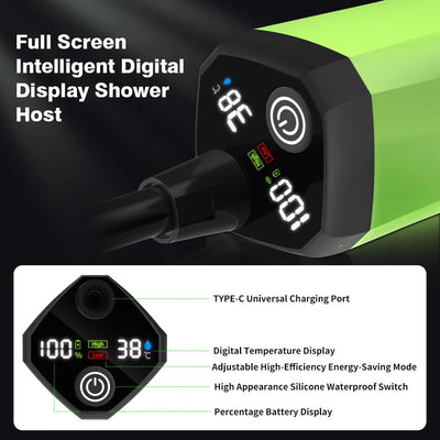 Camping Shower Pump RV Outdoor Shower Kit Camp Shower w/Full Screen Intelligent Digital Display Adjustable 6000mAh Shower Kit by Smarsty