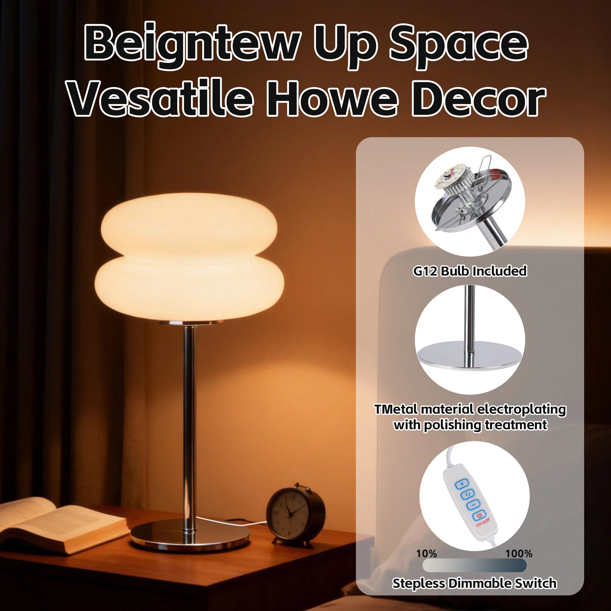 Bedroom Mushroom lamp, Medieval Modern Bedside Table lamp, dimmable Retro Egg Tart Headlight, Unique Home Mushroom Decoration Ae