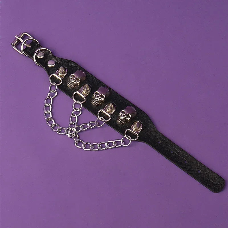 Punk Hip Hop Leather Skull Bracelet for Unisex Fashion - Smarsty