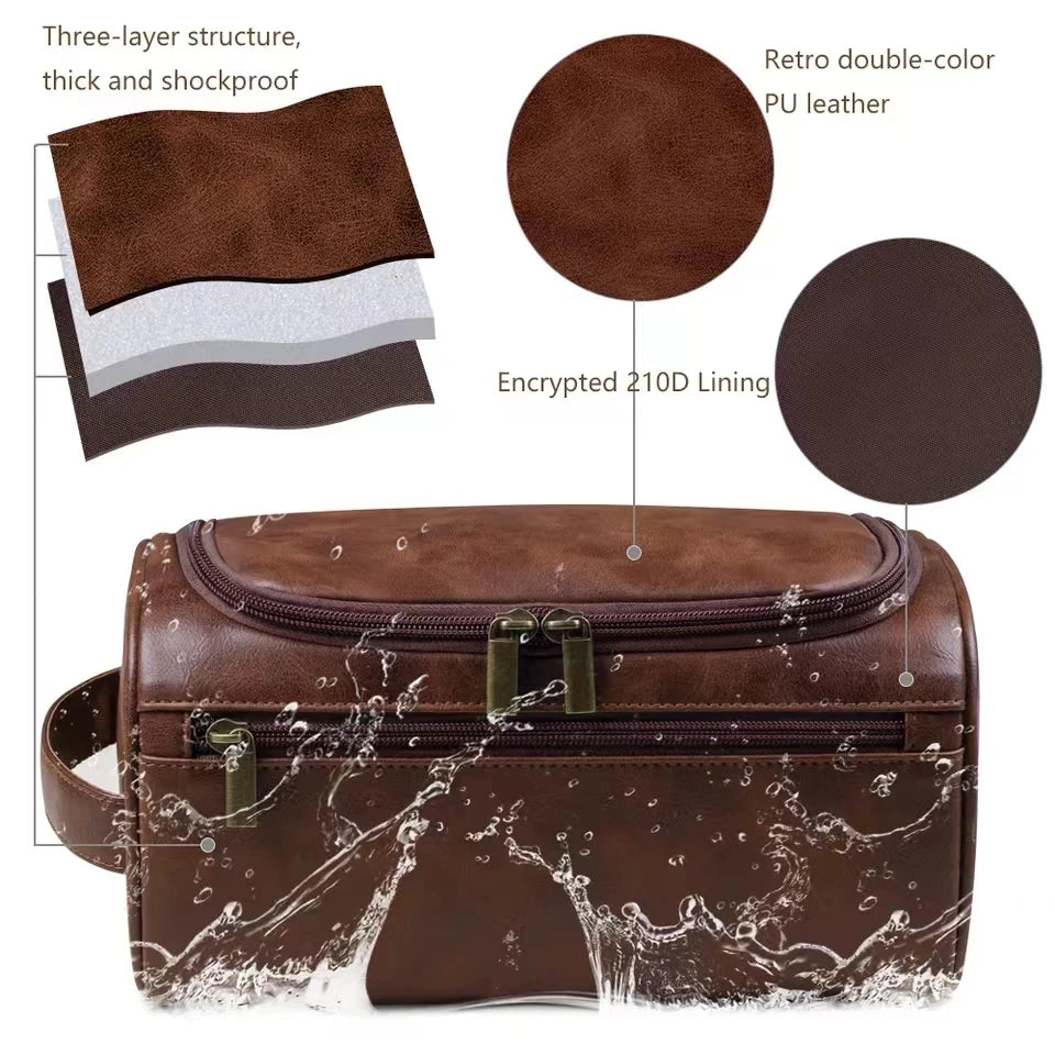 Leather Toiletry Bag for Men Women Dopp Kit Mens Hanging Toiletry Bag Travel Toiletry Bag for Traveling Large Cosmetic Bag for T - Smarsty