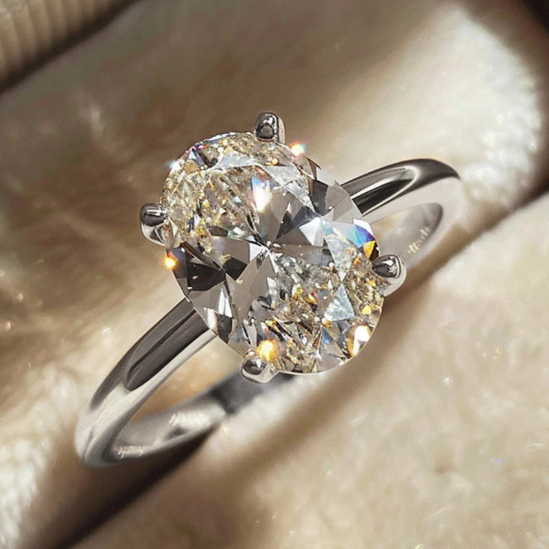 925 Sterling Silve 1-8CT Zircon Gorgeous Shiny Oval Stone Ring For Women Engagement Wedding Luxury High Quality Fine Jewelry - Smarsty