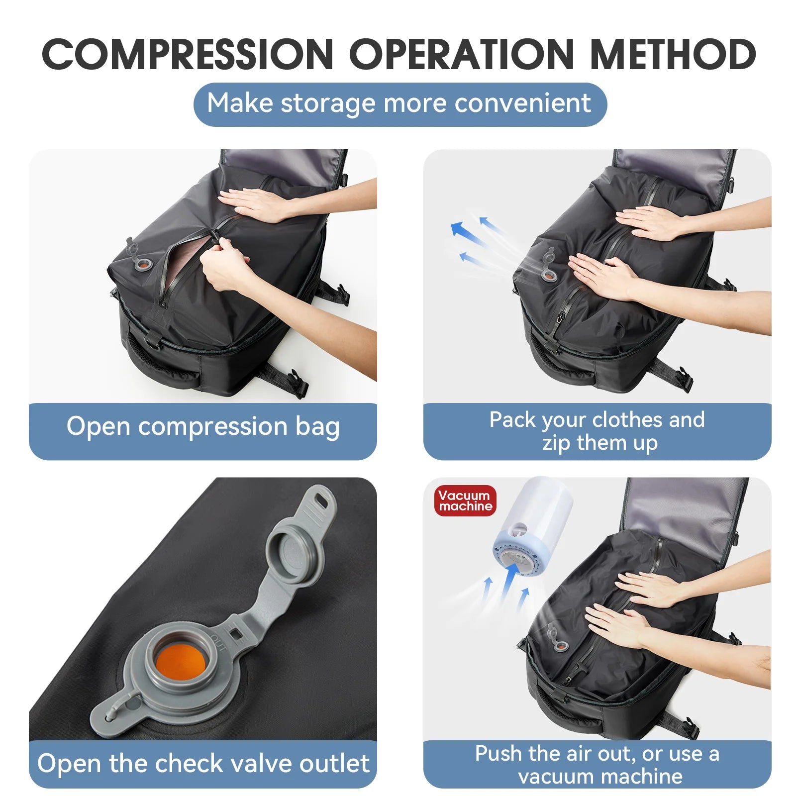Vacuum Backpack Travel Bag for Men Large Capacity Backpack Business Laptop Backpack Women Men Expandable Backpack School Bag - Smarsty