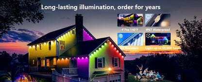 150ft 100ft 50ft Permanent Outdoor Lights Smart RGBIC Outdoor Lights with 75 Scene Modes String Lights with 90 LEDs for Garden