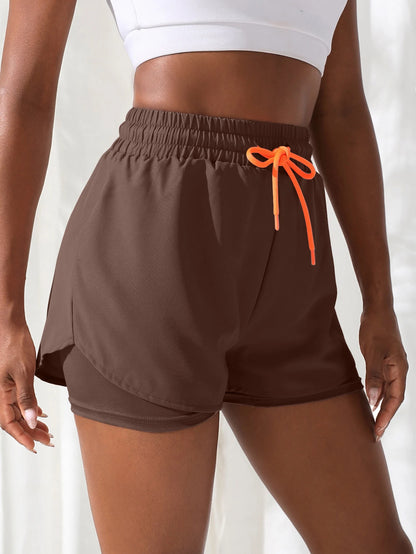Women's High Rise Yoga Shorts With Elastic Proximity Control Running Shorts, Fake Two Pieces Pants - Smarsty