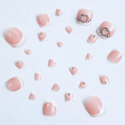 French False Toenails with Heart Rhinestone Design - Smarsty