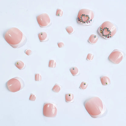 French False Toenails with Heart Rhinestone Design - Smarsty