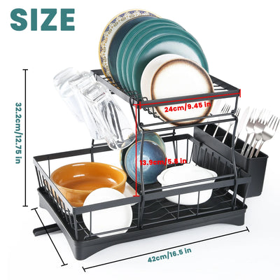 Large 2-tier dish drying rack for kitchen countertops, removable large-capacity dish draining rack by Smarsty