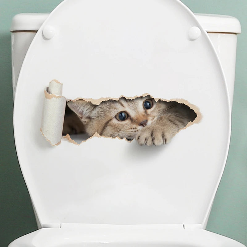 3D Effect Peeping Kitten Toilet Sticker Waterproof Design - Smarsty