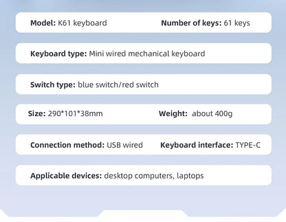 Sixty Percent Mechanical Keyboard With USB Wired Compact