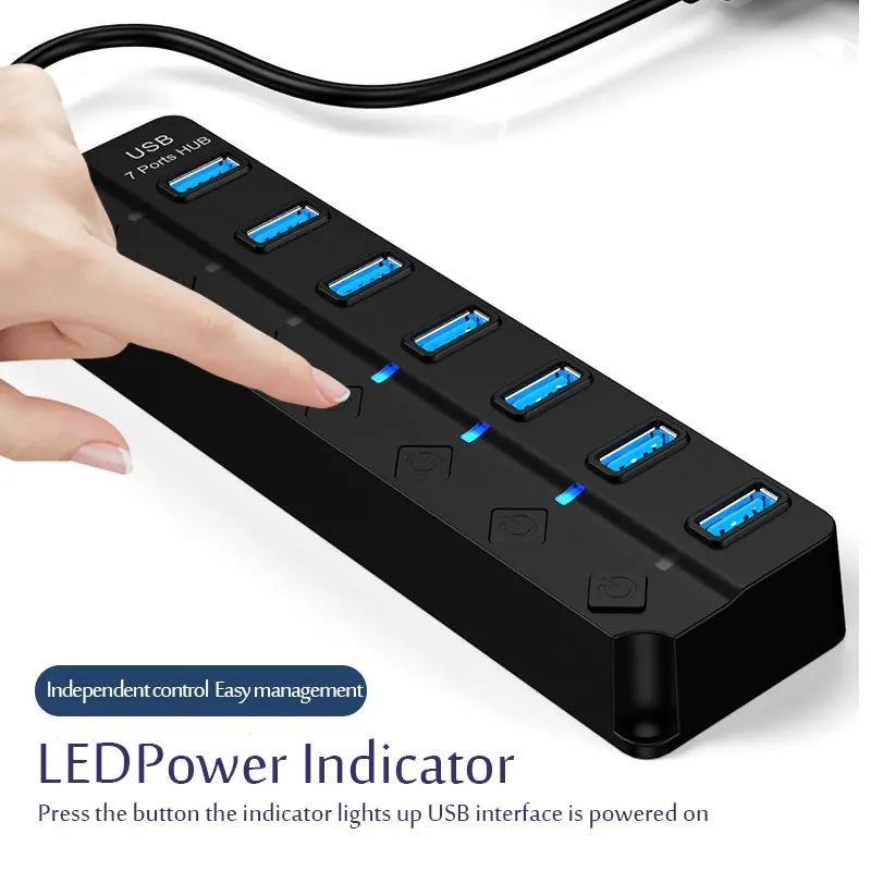 USB 3.0 Hub 4/7 Port Multiport Cable High Power Adapter