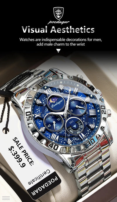 POEDAGAR Luxury Waterproof Quartz Sports Watch for Men - Smarsty