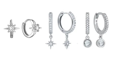 925 Sterling Silver Hoop Earrings White Crystal Luxury - Smarsty