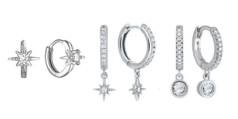 925 Sterling Silver Hoop Earrings White Crystal Luxury - Smarsty