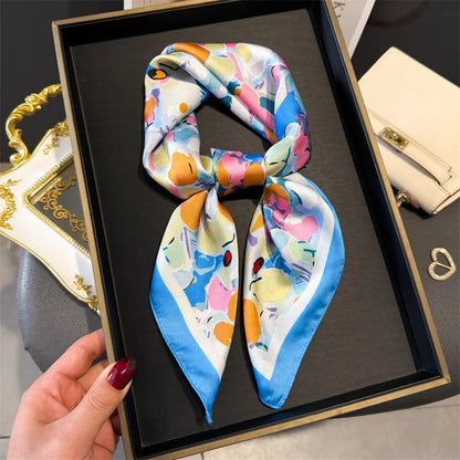 Bohemian Silk Square Scarf for Women Luxury Floral Print - Smarsty
