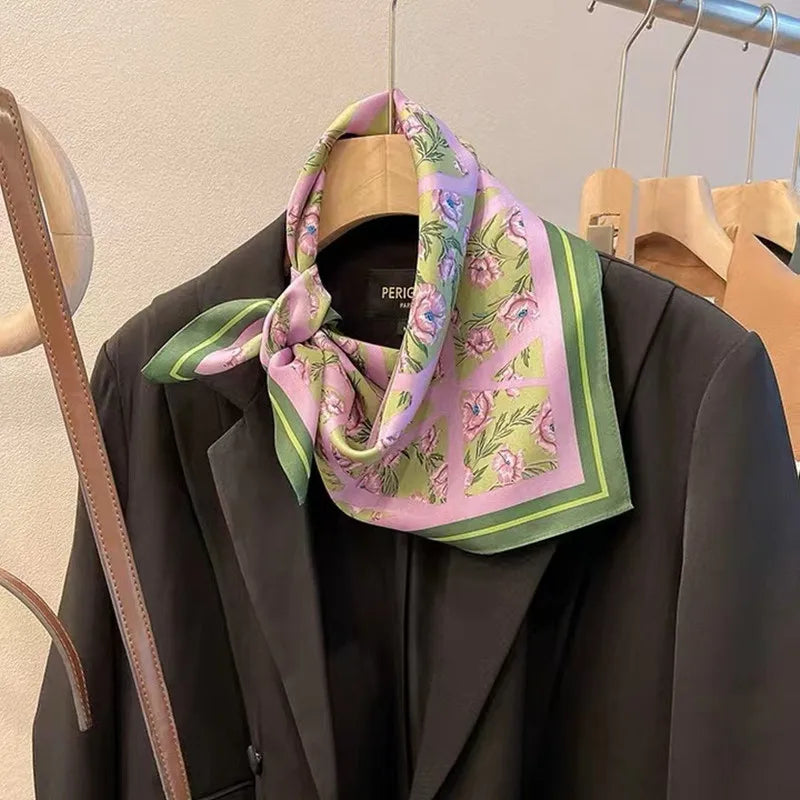 Luxury Silk Skinny Scarf with Cat Print for Women - Smarsty