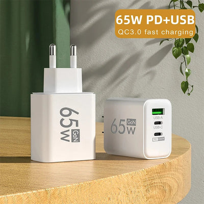 GaN Fast Charging 65W USB Type C Charger EU KR PD 3.0 Quick Charge Wall For Phone Adapter For iPhone 15 Xiaomi Huawei Samsung - Smarsty