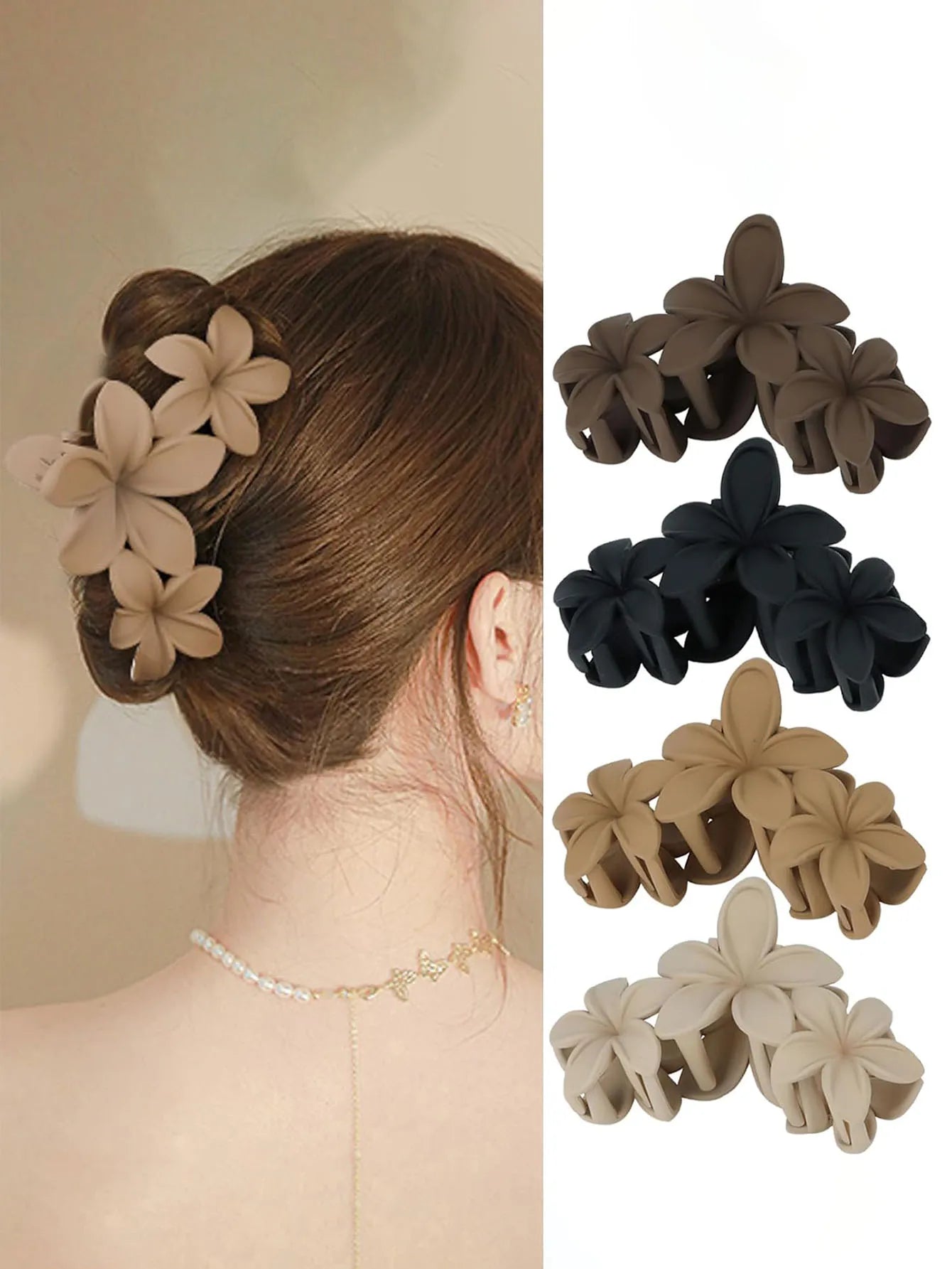 Flower Hair Claw Clip Set Non Slip Matte Beach Style - Smarsty