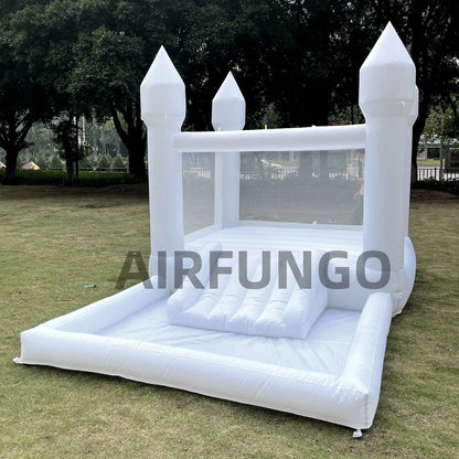 Kids 8x13x8ft Soft Play White Bounce House With Slide Ball Pit Party Customization Inflatable Mini Bouncy Castle With Blower