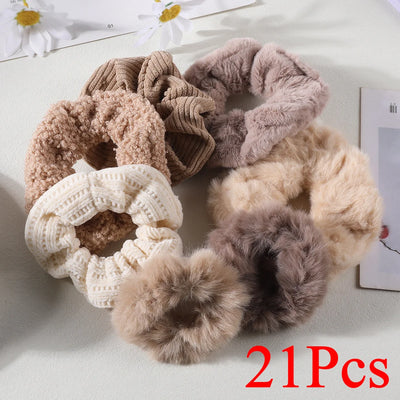 7/21 Pcs/Set Women Hair Scrunchies Set Plush Solid Hair Band for Girls Ponytail Holder Rubber Bands Hair Ties Hair Accessories - Smarsty