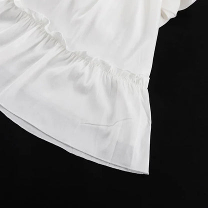 Talenza White Ruffle Bandage Mini Dress Women's Elegant Patchwork Long Sleeve Dress New Slim V Neck Lace Up Summer Mini Dress - Smarsty
