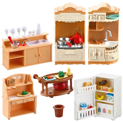 Dollhouse Furniture Kitchen Play Set Miniature Refrigerator 1:12 Mini Food Living Room Sofa Set Pretend Play Accessores Toy by Smarsty