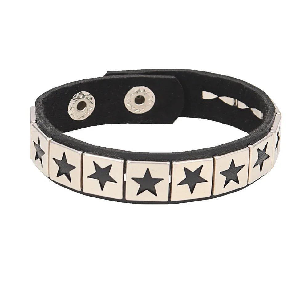 Punk Leather Bracelet with Metal Rivets for Men and Women - Smarsty