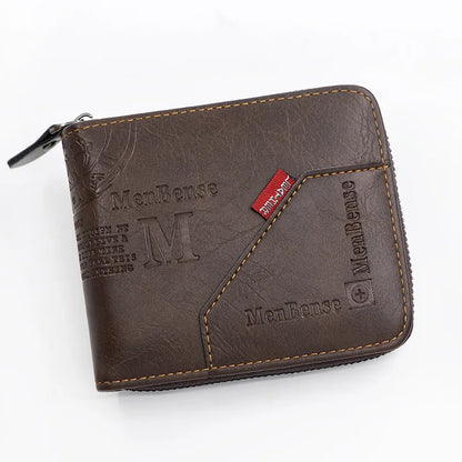 New Men Zipper Wallets Short Card Holder Vintage Male Wallet High Quality PU Leather Classic Coin Pocket Wallet For Boys - Smarsty
