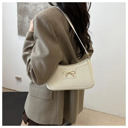 Metal Bow Shoulder Bag For Women With Classic Baguette - Smarsty