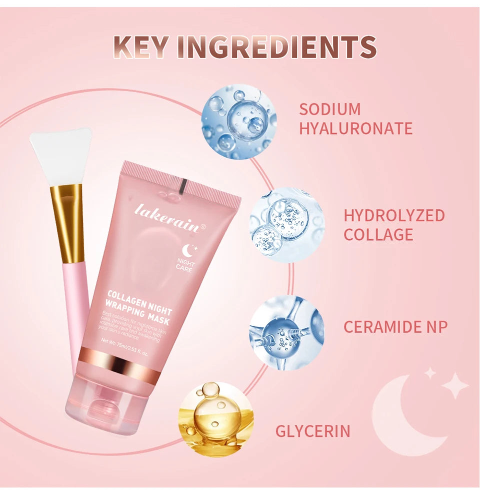 Collagen Wrapping Mask And Brush Set Rejuvenation Moisturize Brightening Korean Face Mask Make Glowy Skin Elasticity Facial Mask - Smarsty