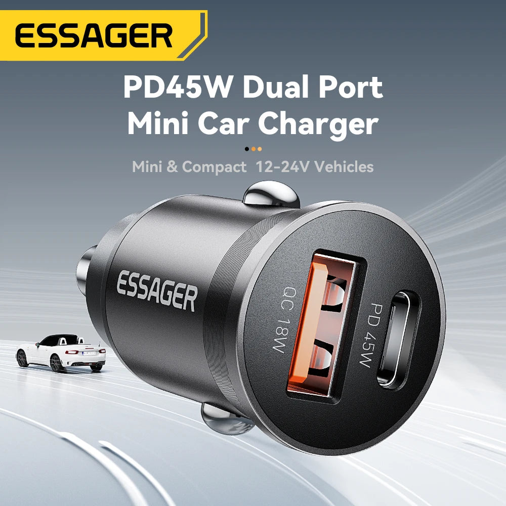 45W Car Charger Dual Port PD TypeC Quick Charge Fast - Smarsty