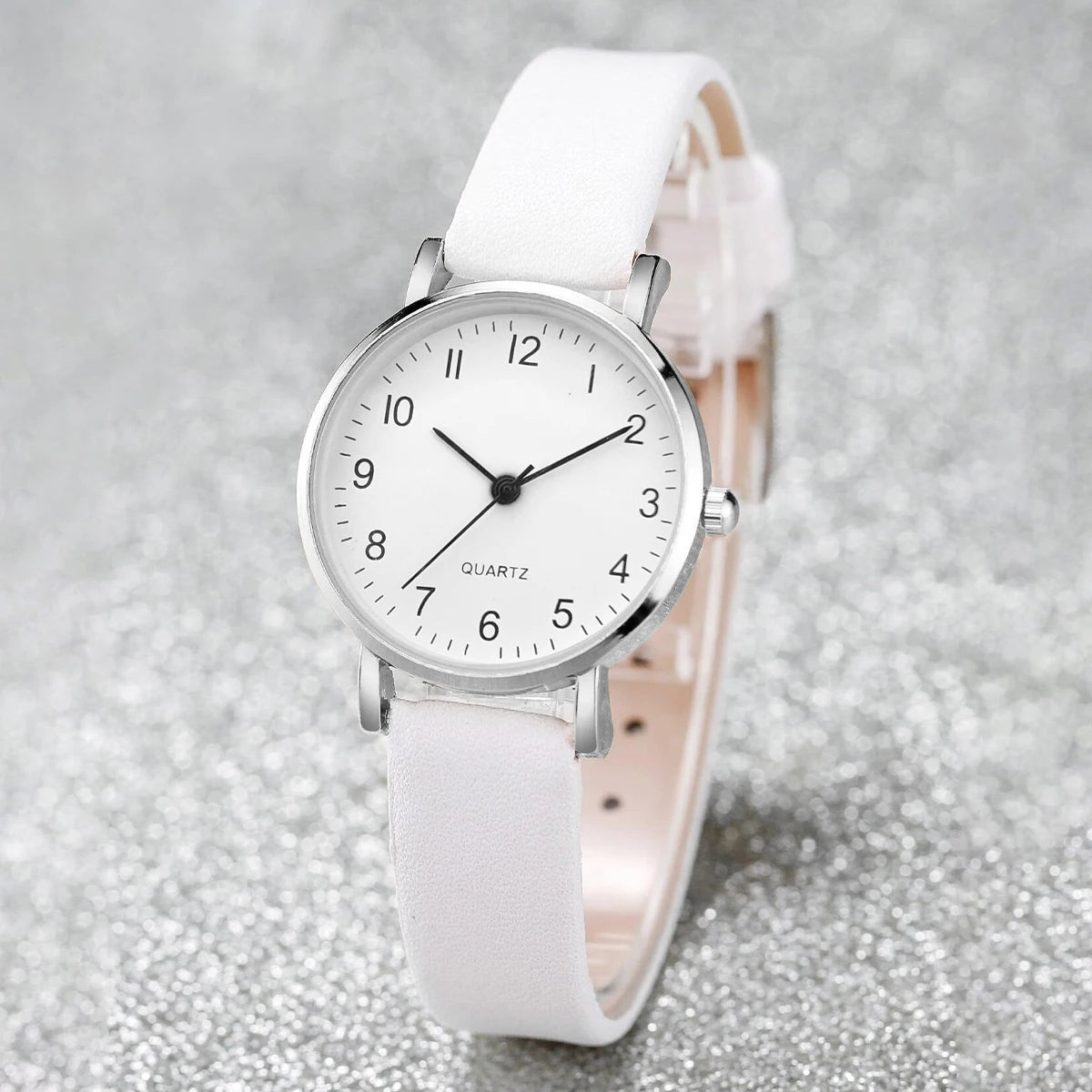 Fashion Women's Quartz Watch with Leather Band and Diamonds - Smarsty
