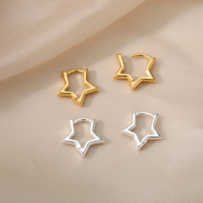 Stainless Steel Star Hoop Earrings Gold Tone Hypoallergenic - Smarsty
