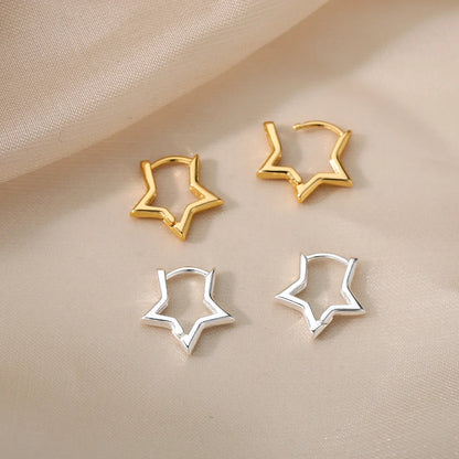 Stainless Steel Star Hoop Earrings Gold Tone Hypoallergenic - Smarsty