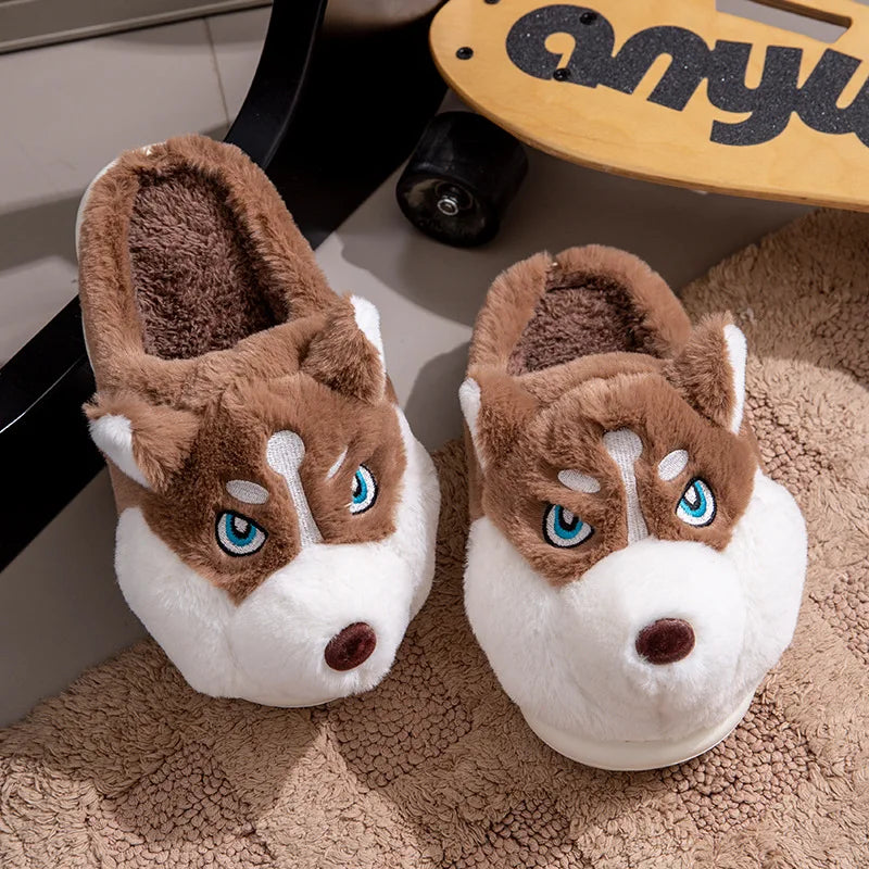 Plus Size 50 Indoor Fluffy Slippers For Women Men Winter Warm Shoes Cute Cartoon Dog Light Weight Couples Home Floor Slipper - Smarsty