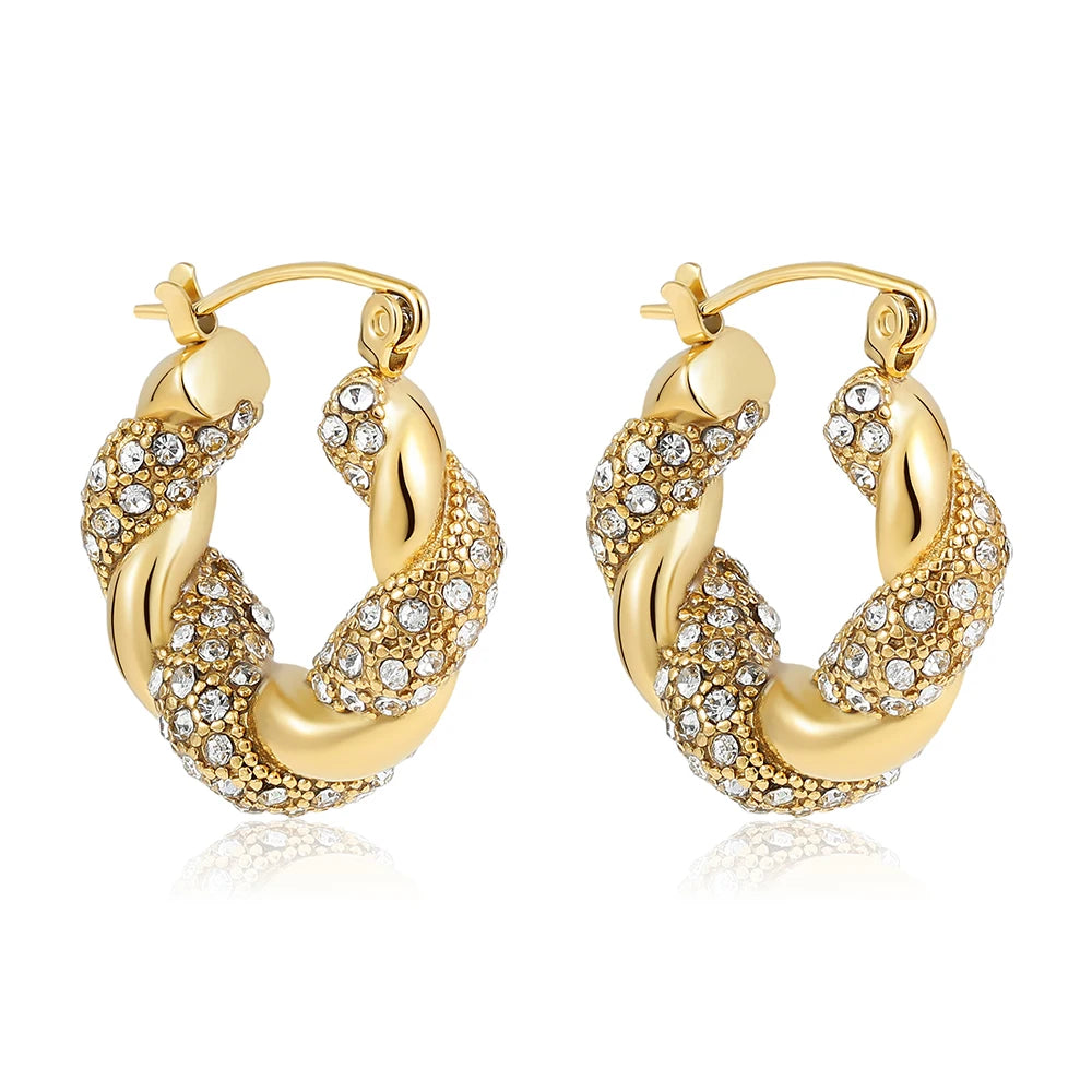 Gold Plated CZ Huggie Hoop Earrings Geometric U Shape - Smarsty