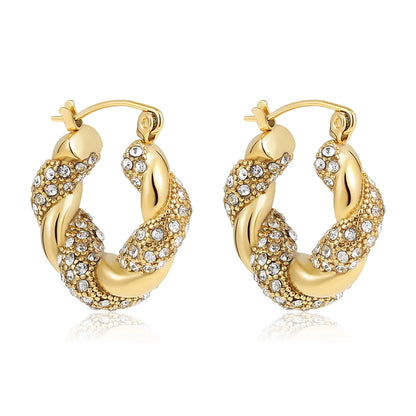 Gold Plated CZ Huggie Hoop Earrings Geometric U Shape - Smarsty