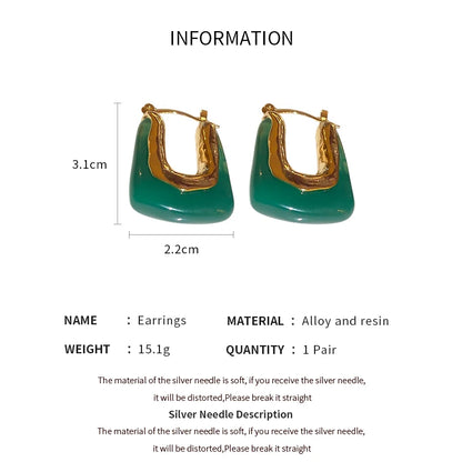 Geometric Resin Earrings in Green and Pink for Women 2023 - Smarsty