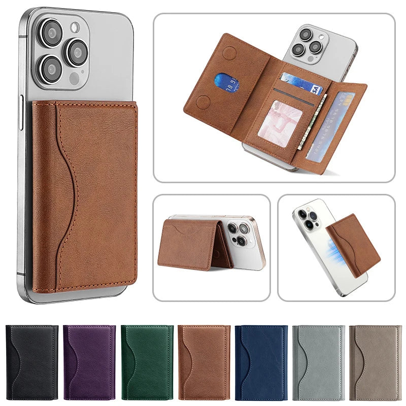 Magsafe Card Holder PU Leather Trifold Magnetic Cardholder Card Bag Wallet for Apple for IPhone 16 15 14 13 12 Pro Max Mini