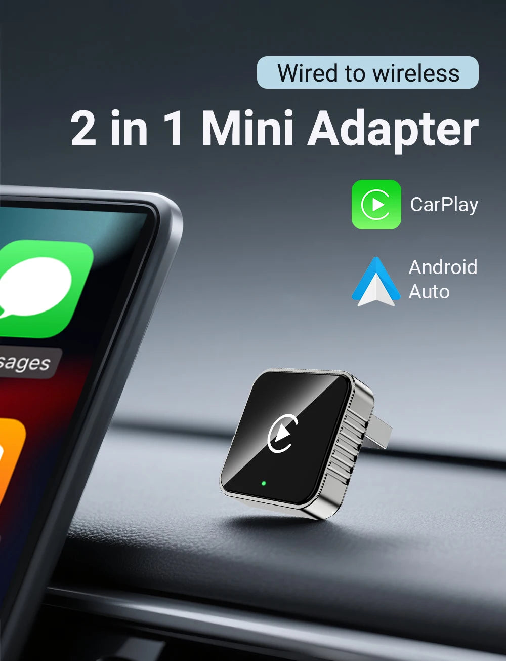 New Super Mini Carplay AI Box Wired to Wireless CarPlay/Android Auto 2in1 Box 5GHz WiFi5 for 99% Original Wired CarPlay/Auto Car - Smarsty