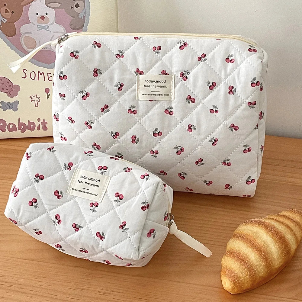 Cherry Tote Makeup Bag Portable Quilted Cosmetic Case - Smarsty