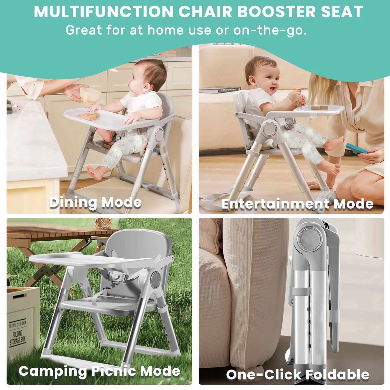 Baby Folding Booster Seat High Chair For Dining, Baby Toddler Portable Feeding Seat for Children 6 Months to 3 Years Approx - Smarsty